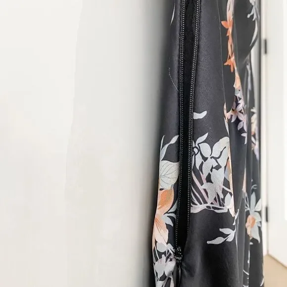 Liquidation Sale: Simons | Black Midi Slip Skirt with Pinkish Floral Print - Picture 3 of 6